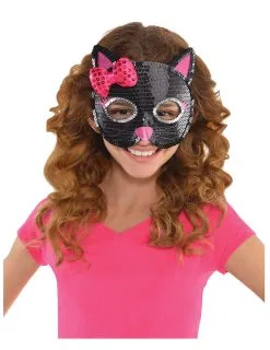 Zwart Kattenmasker Met Lovertjes Voor Kinderen