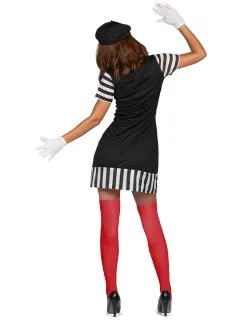 Zwart Met Wit Gestreept Mime Kostuum Voor Dames -Cosplay Kostuums Winkel zwart met wit gestreept mime kostuum voor dames 3