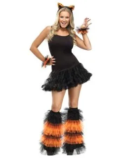 Zwarte En Oranje Beenwarmers En Polsbanden Voor Dames