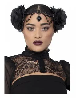 Zwarte Gothic Hoofdtooi Met Rozen Voor Volwassenen