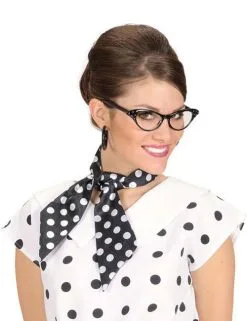 Zwarte Satijnachtige Sjaal Met Witte Stippen